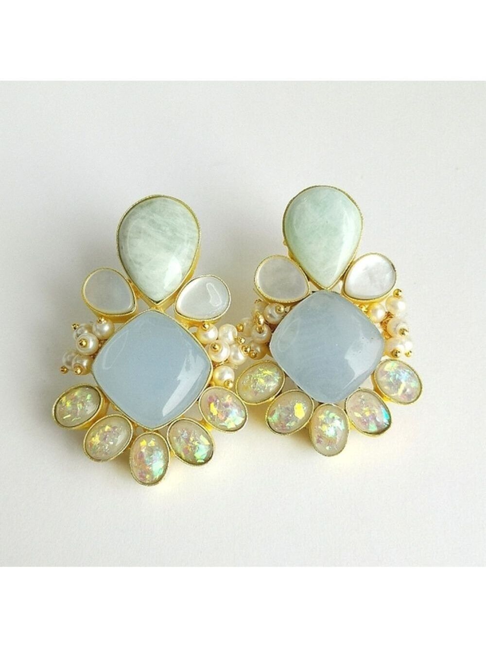 18k Gold Vermeil Chalcedony Opal Earrings